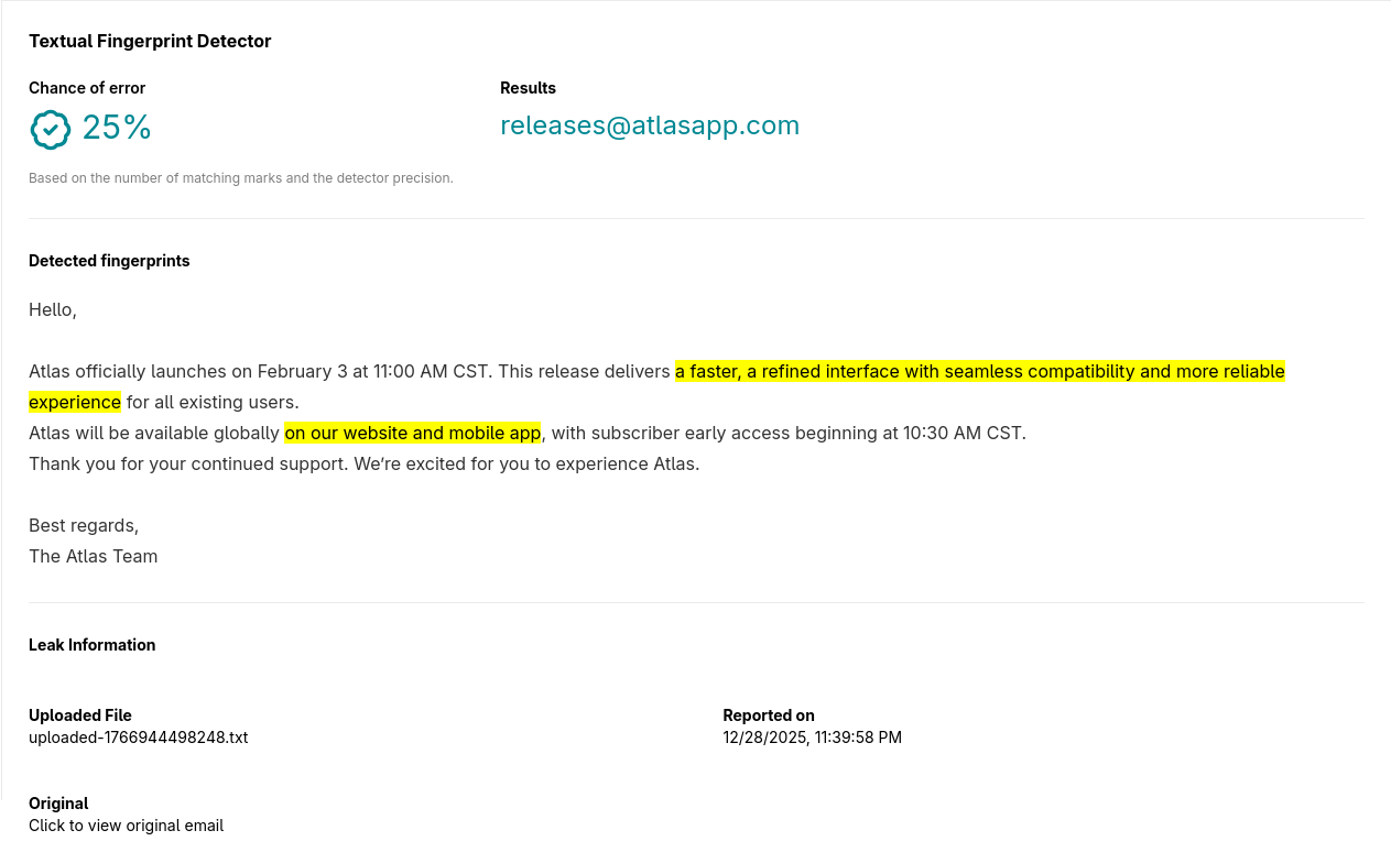 Leak investigation report
